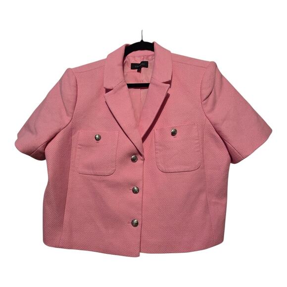 Talbots Texture Blazer Jacket Women 16 Pink Short Sleeve Cropped Coquette - Picture 1 of 10